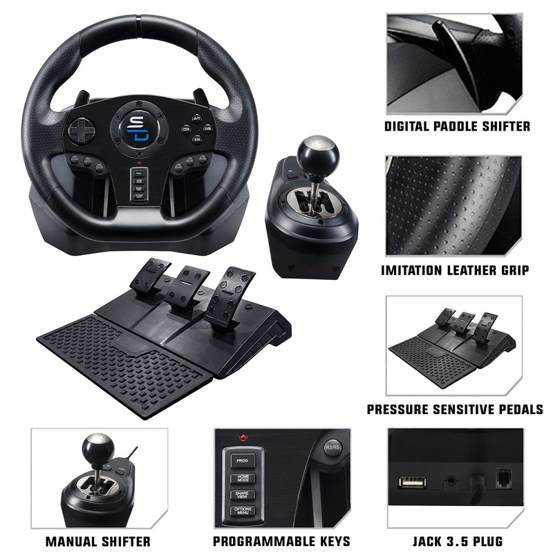 Subsonic Superdrive Gs850-X racing wheel with manual shifter, 3 pedals, shift paddles for Xbox Series X/S, PS4, Xbox One (programmable for all games)