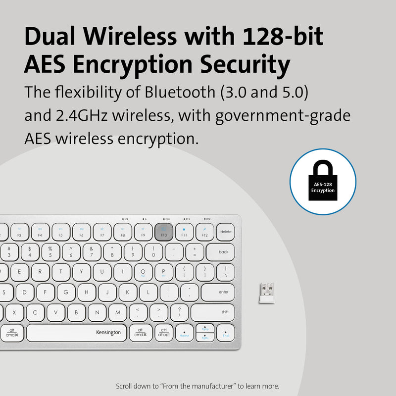 Kensington Dual Wireless Compact Keyboard, Desktop Multi Device UK Computer Battery Powered Keyboard With Bluetooth Connectivity, White (K75504UK)