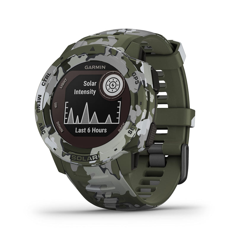 Garmin Instinct SOLAR, Rugged GPS Smartwatch, Built-in Sports Apps and Health Monitoring, Solar Charging and Ultratough Design Features, Lichen Camo
