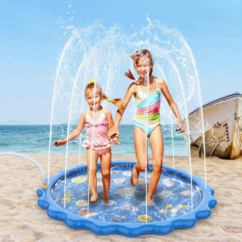 Toddler Toys - Splash Pad, 68"/170cm Sprinkler & Splash Play Mat for Toddlers Dogs, Inflatable Outdoor Sprinkler Pad Wading Pool with 5 Patches for Kids Age 3+, Water Toys for Summer Garden Beach