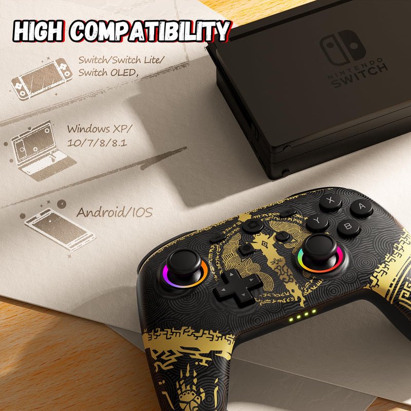Geebond Wireless Switch Pro Controller for Nintendo Switch Controller/Lite/OLED, LED Multi-Platform Windows PC/IOS/Android Remote with Cool RGB Light/Motion Control/Vibration/Turbo/Wakeup-Yellow