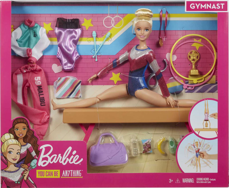 Barbie You Can Be Anything Doll, Gymnast Doll Playset with Blonde Barbie Doll, Balance Beam and 15 Gymnastic Doll Accessories, Toys for Ages 3 and Up, One Barbie Doll, GJM72