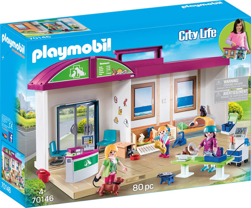 Playmobil City Life 70146 Take Along Vet Clinic with lots of equipment, Animals Figures, for Children 4+