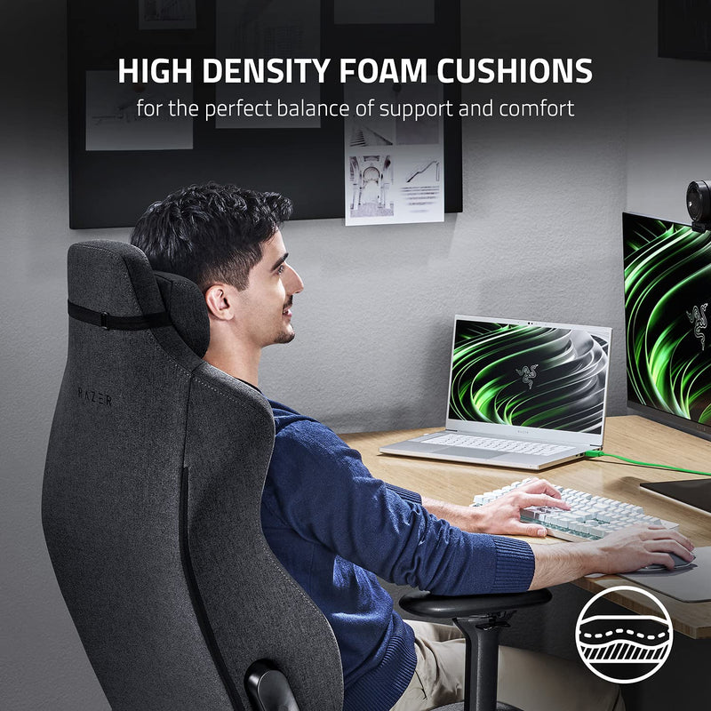 Razer Iskur - Premium Gaming Chair with Integrated Lumbar Support (Desk Chair/Office Chair, Multi-layer Synthetic Leather, Foam Padding, Head Pad, Height Adjustable) Fabric | Standard