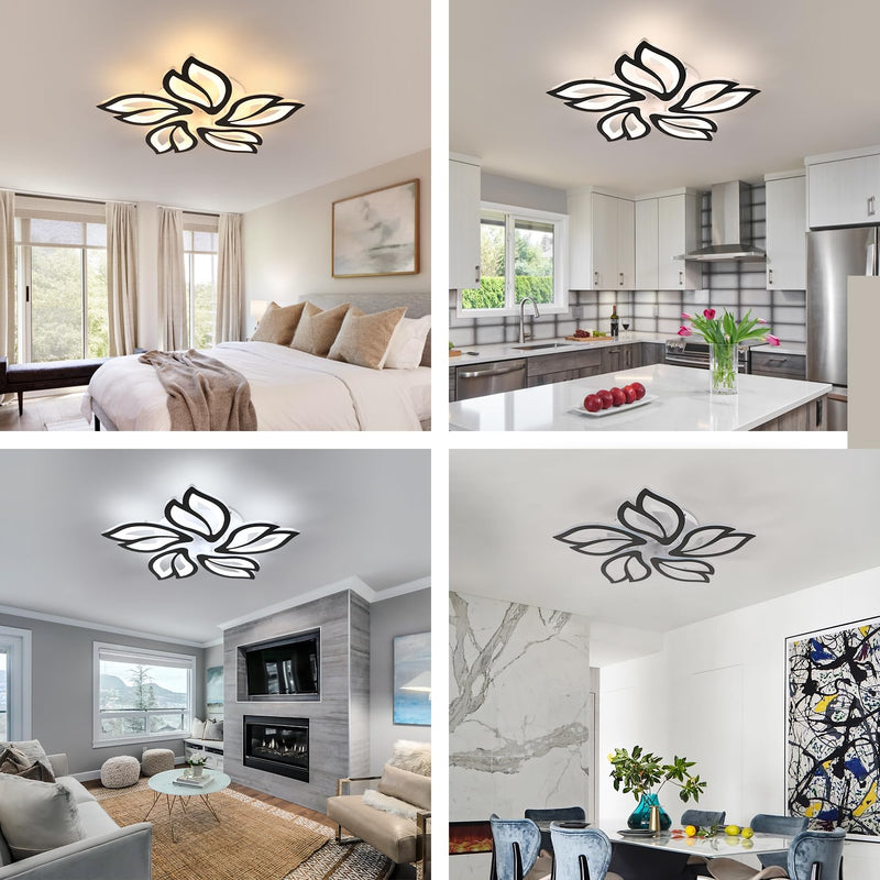 Modern Dimmable LED Chandelier, Creative 5-Head Petals LED Ceiling Lamp with Remote Control, 45W Metal Acrylic Ceiling Chandelier Lighting Fixture for Living Room Bedroom Children's Room