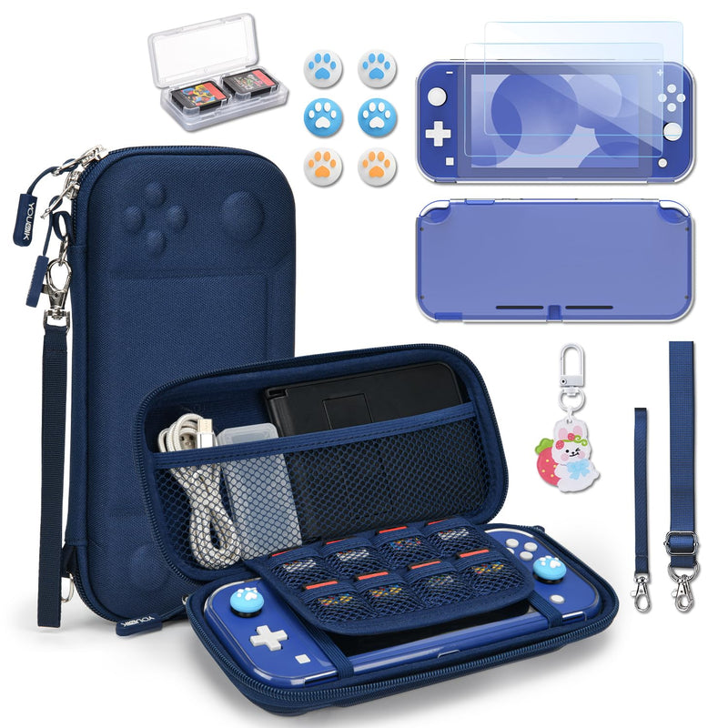 Younik Switch Lite Case, 14 in 1 Switch Lite Accessories Bundle with Carrying Case, Clear Protective Case, Game Card Case, 2 Screen Protectors, 6 Thumb Grips, Pendant, Blue Carry Case for Switch Lite