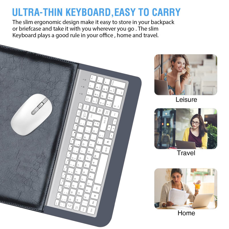 Wireless Keyboard Mouse Combo, cimetech 2.4G Ultra-Thin Keyboard and Mouse Set with Sleek Ergonomic Silent Design & Stable Connection for Windows PC Laptop Computer (QWERTY UK Layout, Silver White)