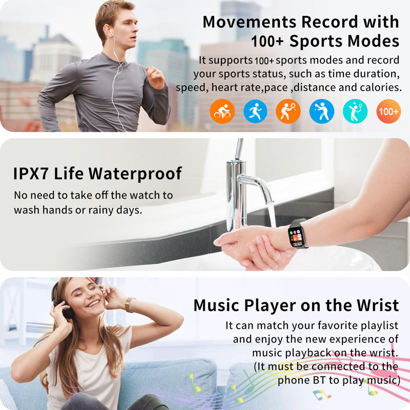 Popglory Smart Watch Women Men Answer/Make Calls, 1.85" Smartwatch 2 Straps and Voice Assistant & Notification, Fitness Watch with Blood Pressure/Oxygen/Heart Rate Monitor for iOS and Android