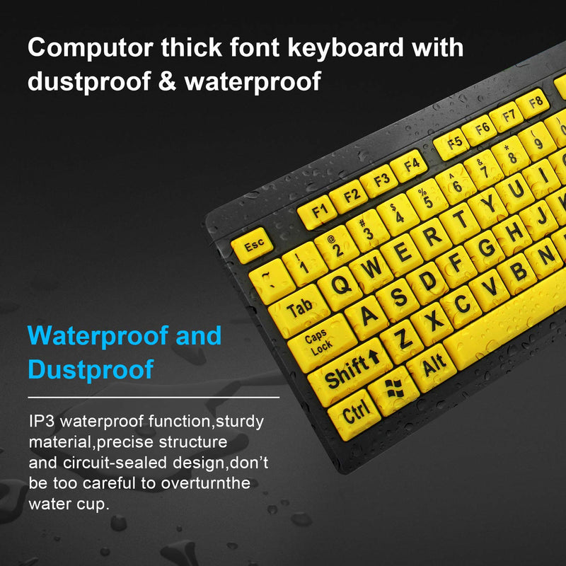 Large Print Computer Keyboard Wired USB High Visibility Keyboard, Elderly High Contrast Keyboard, Oversized Letter for Visually Impaired Low Vision Individuals (Yellow+Black)