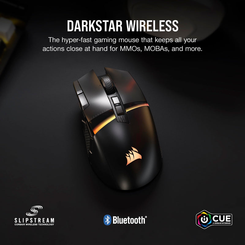CORSAIR DARKSTAR RGB WIRELESS MMO Gaming Mouse – 26,000 DPI – 15 Programmable Buttons – Up to 80hrs Battery – iCUE Compatible – PC, PS5, PS4, Xbox – Black