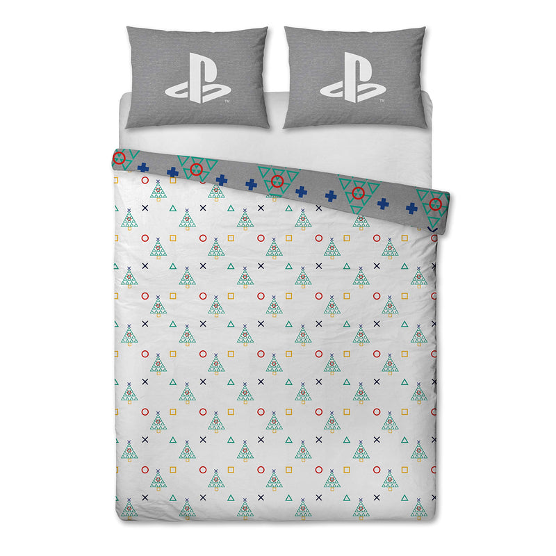 Playstation Christmas Double Duvet Cover Officially Licensed Reversible Two Sided Christmas Bedding Design with Matching Pillowcase, Polycotton, Grey