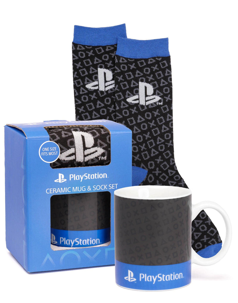 Playstation Cup and Socks for Kids | Video Game Console Logo Coffee Mug One Size Socks | Gaming Presents Birthday Christmas | Blue Black Ceramic Homeware 11oz