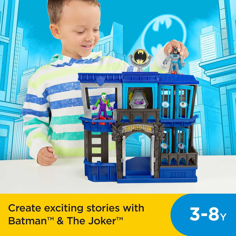 Fisher Price Imaginext DC Super Friends Gotham City Jail Recharged, prison playset with Batman and The Joker figures for preschool kids ages 3+