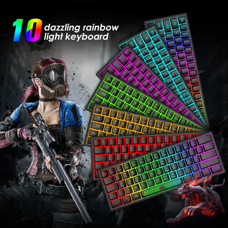 LexonElec K61-60% Percent Compact [UK Layout] Gaming Keyboard, RGB Illuminated LED Backlit Light up Wired Keyboard Mechanical Feel Ergonomic Shortcut for PC Laptop MAC ps4 Gamer Travel black