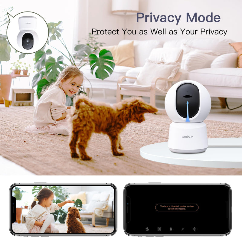 LAXIHUB Pet Dog Cameras with Phone App, 2K 3MP Indoor WiFi Security Camera for Baby Cat Puppy, 360° Home Security, Night Vision, Motion/Sound Detection, Smart Tracking, 2-Way Talk, Work with Alexa
