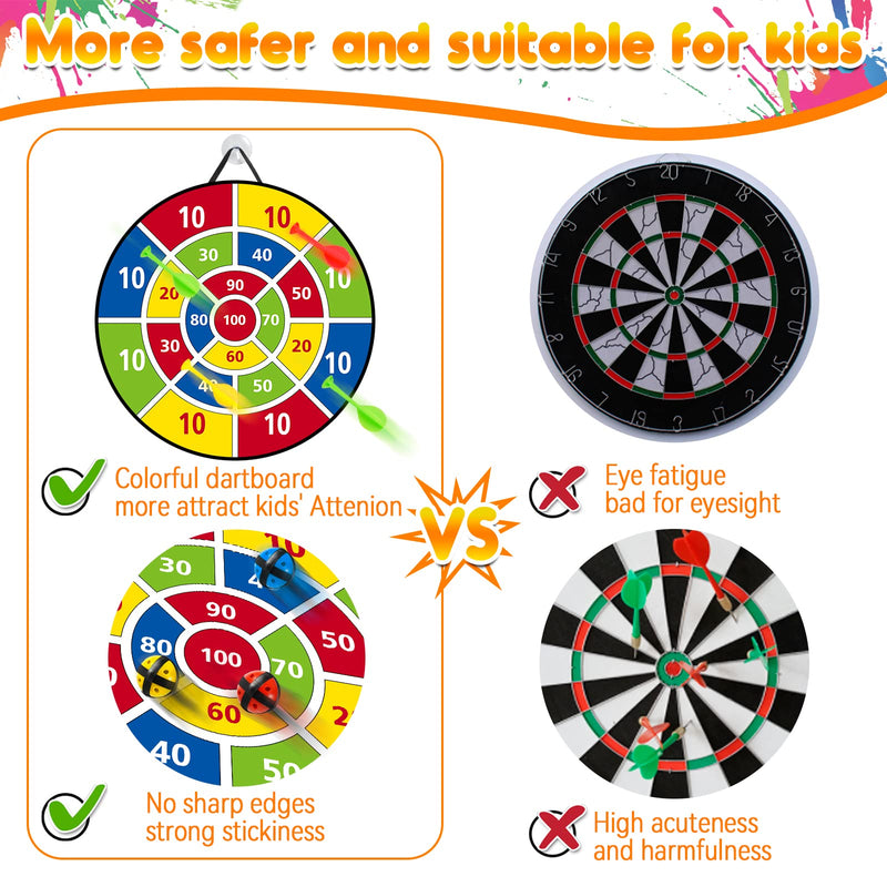 26 Inches Kids Dart Board Set,Montessori Toy Dinosaur Theme Double Sided with 12 Sticky Balls,Indoor Outdoor Party Games Toys Gifts for 3 4 5 6 7 8 9 10 11 12 Year Old Boy Girl and Adult