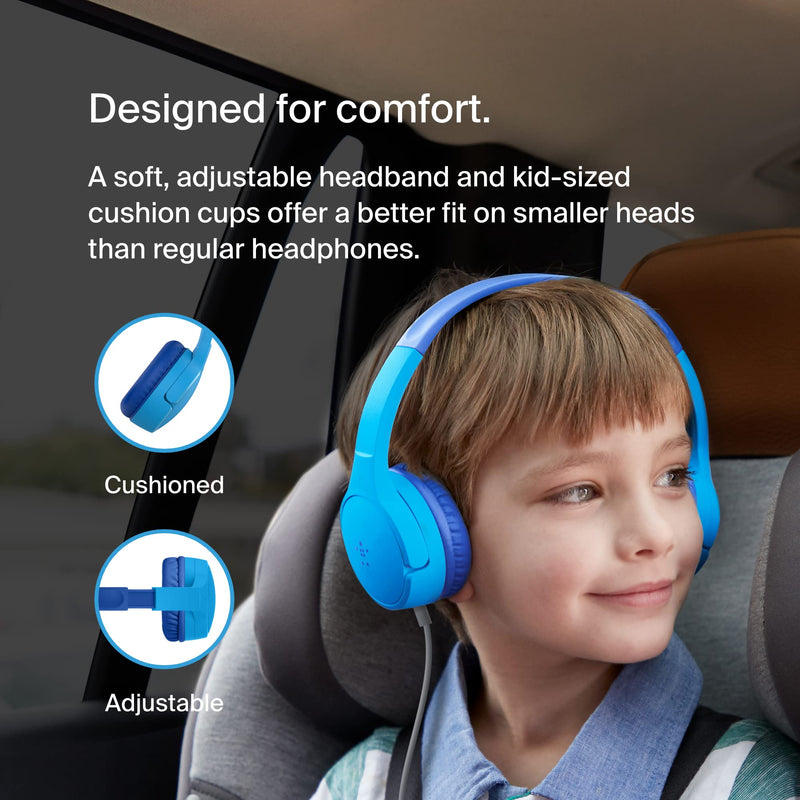 Belkin SoundForm Mini Wired On-Ear Headphones for Kids, Over-Ear Headset for Children with inline Microphone for Online Learning, School, Travel, Play, For 3.5mm Compatible Devices - Blue