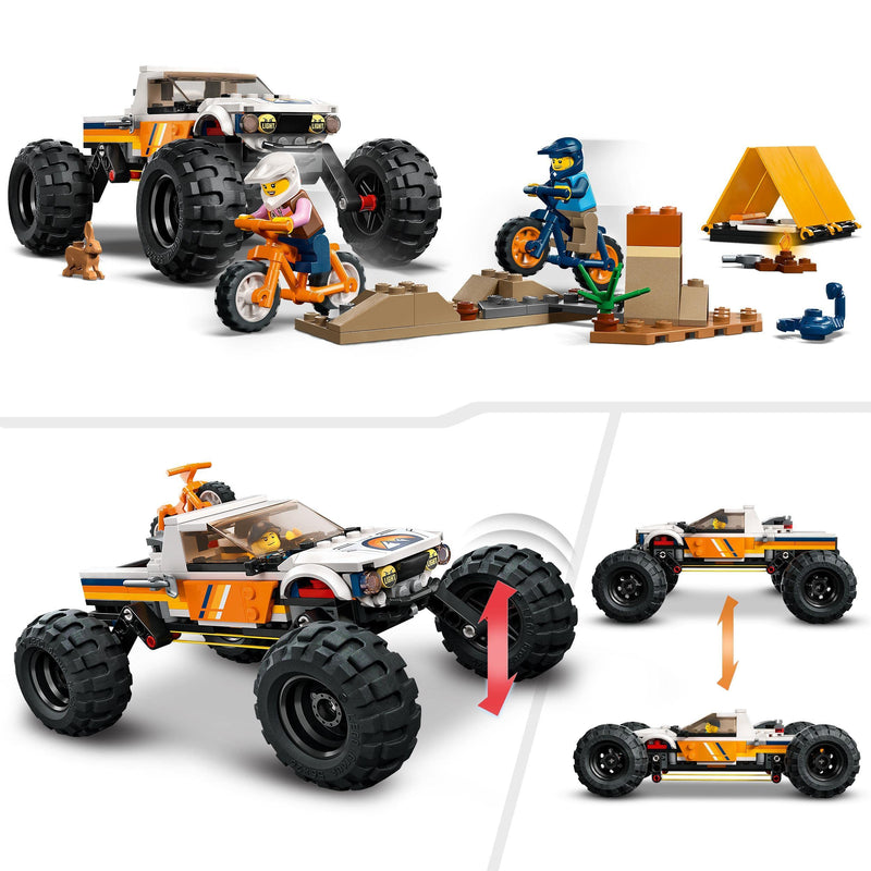 LEGO 60387 City 4x4 Off-Roader Adventures Camping Set, Monster Truck Style Car Toy with Working Suspension and Mountain Bikes, Vehicle Toys for Kids Aged 6 and Over