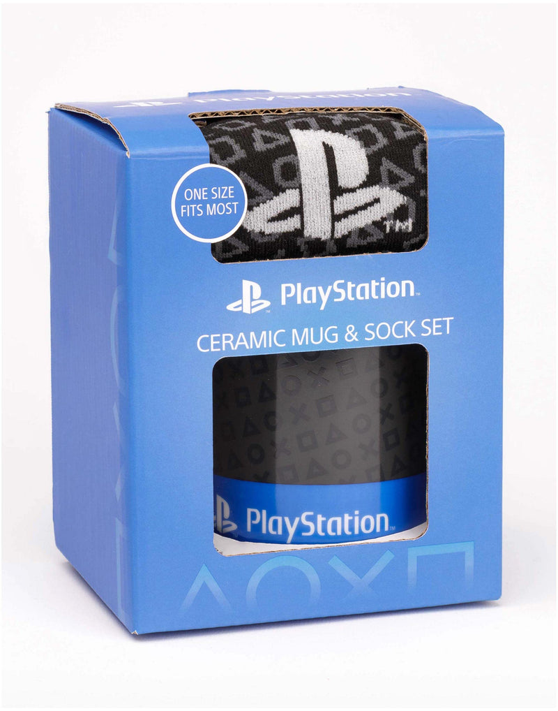 Playstation Cup and Socks for Kids | Video Game Console Logo Coffee Mug One Size Socks | Gaming Presents Birthday Christmas | Blue Black Ceramic Homeware 11oz