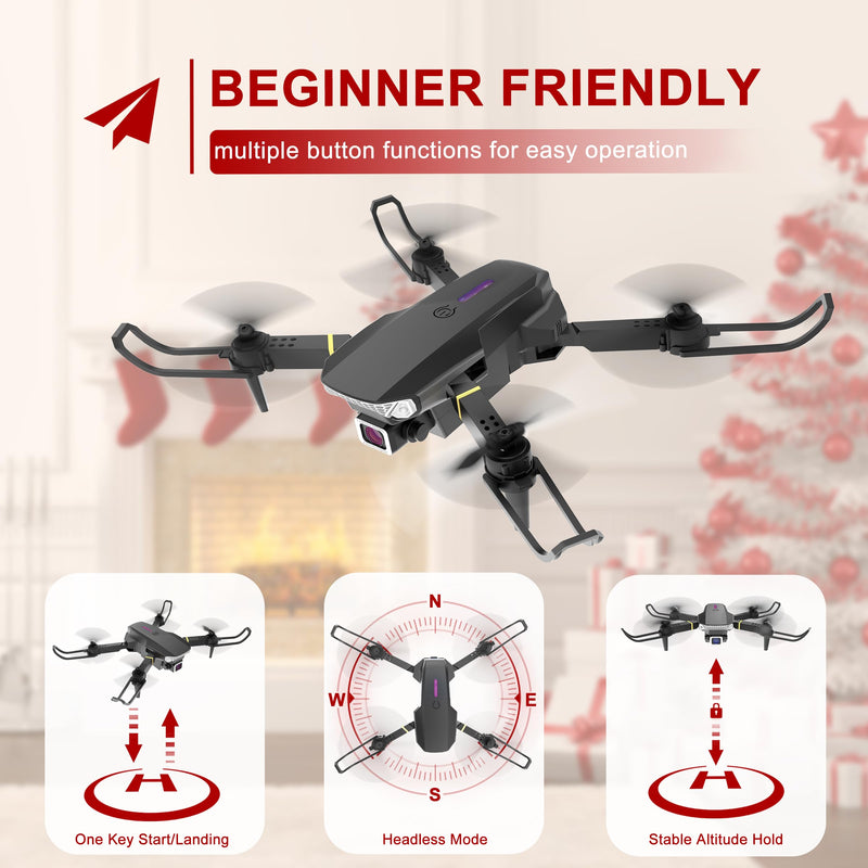 Wipkviey T27 Foldable Drone for Kids/Adults/Beginners with 720P Camera | RC Quadcopter Toys, Christmas Gifts for Boys Girls with 26-30 Mins Flight (2 Modular Batteries and Carrying Case)