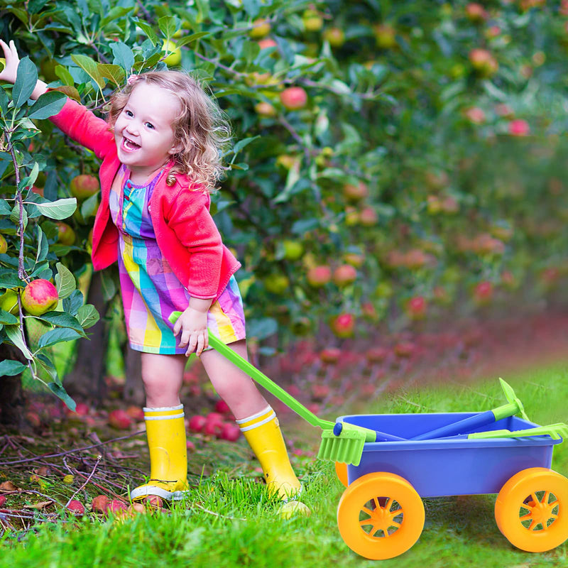 deAO Pull along Kids Wagon Wheelbarrow and Gardening Tools Play Set Includes 10 Accessories and 4 Plant Pots