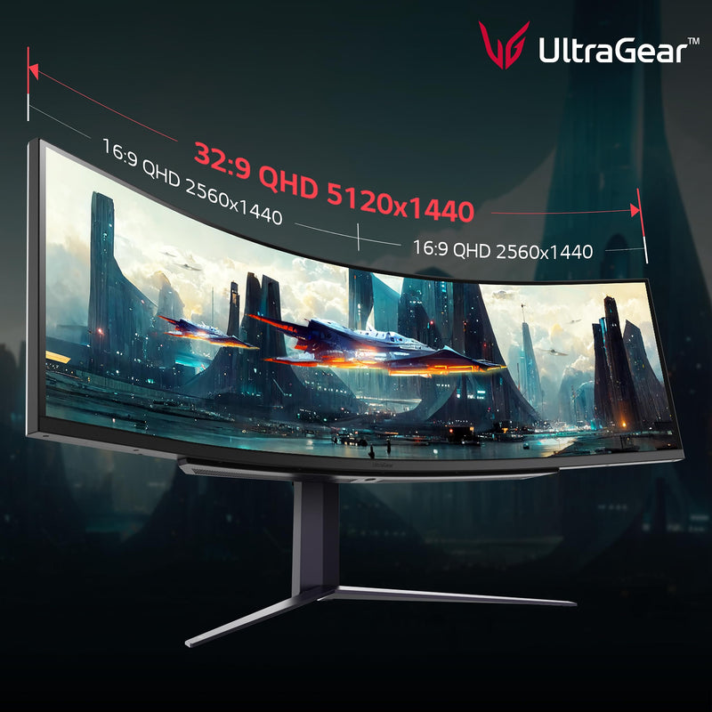 LG UltraGear Curved Gaming Monitor 49GR85DC, 49 inch, 1440p, 240Hz, 1ms GtG, VA Display, HDR 10, AMD FreeSync compatible, Smart Energy Saving, Displayport, HDMI