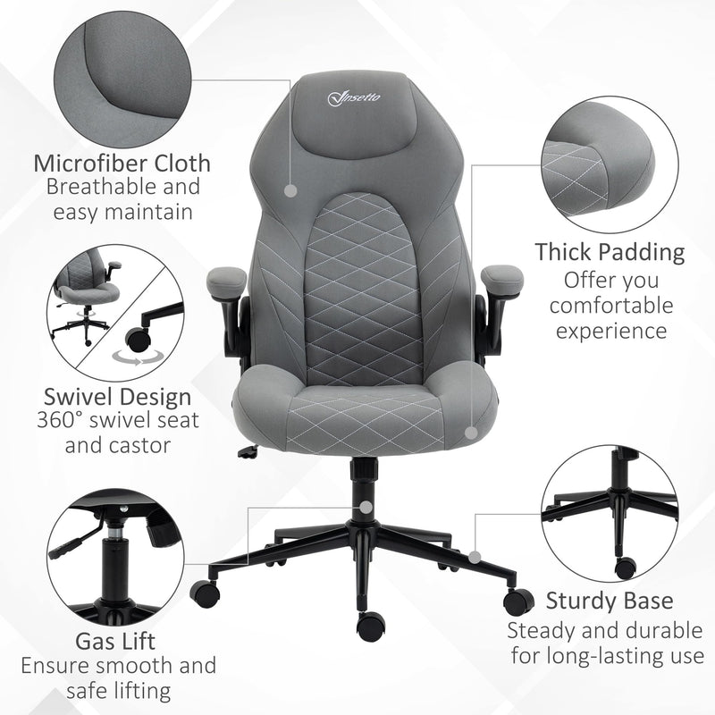 Vinsetto Gaming Chair, Office Desk Chair, Comfy Computer Chair with Adjustable Arms and Rolling Wheels for Home Work Study, Light Grey