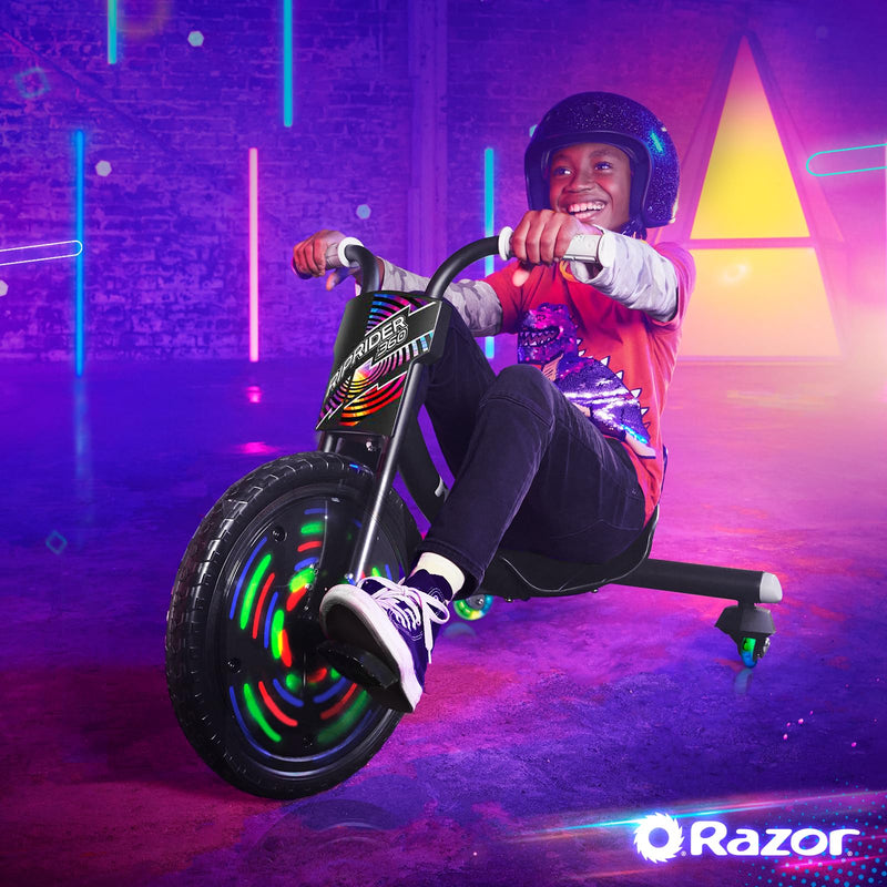 Razor RipRider 360 Lightshow – Trike with Rear Casters and with Motion-Activated Multi-Color Lights, 3 Wheeled Drifting Ride-On for Kids Ages 5 and Up