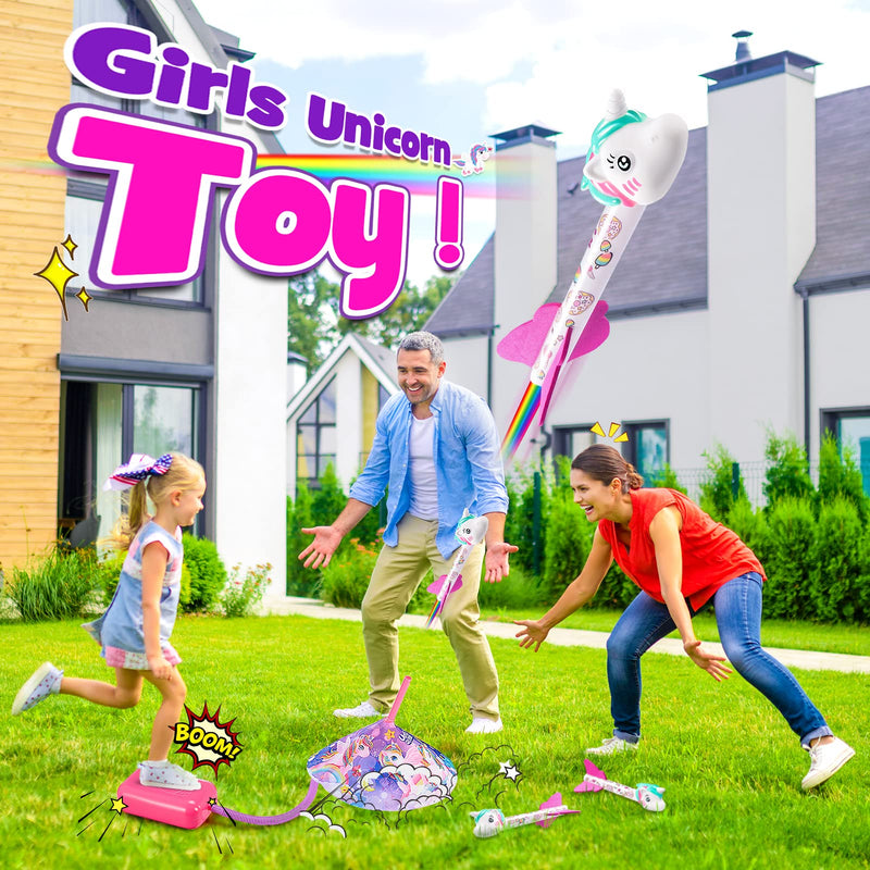 DejaNard Unicorn Gifts for Girls, Stomp Toy Rockets Garden Games Toys for 3-10 Year Olds Boys Girls Toys Age 4 5 6 Outdoor Toys 3-9 Years Old Boys Girls Gifts Age 3-12 Rocket Toy Launcher for Kids