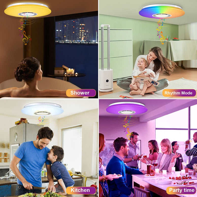 CHYSONGOODS 36W 40cm/15.7 Inch Circle Bluetooth Speaker LED Ceiling Light App Remote Control Color Change Dimmable Bedroom Lamp for Living Room Kitchen Bathroom Dining Modern Smart RGB Indoor Lighting