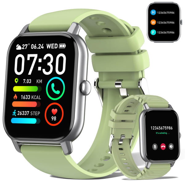Smart Watch for Men Women Answer/Make Calls, 1.85"Fitness Tracker with Heart Rate Sleep Monitor Fitness Watch 100+Sports Modes Step Counter IP68 Waterproof Activity Trackers Smartwatch, Light Green