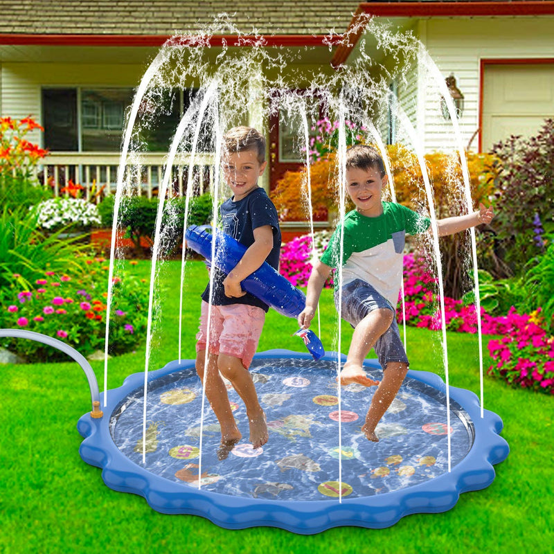 Toddler Toys - Splash Pad, 68"/170cm Sprinkler & Splash Play Mat for Toddlers Dogs, Inflatable Outdoor Sprinkler Pad Wading Pool with 5 Patches for Kids Age 3+, Water Toys for Summer Garden Beach