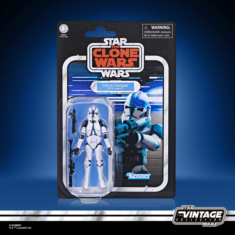 Star Wars Hasbro The Vintage Collection Clone Trooper (501st Legion) Toy, 9.5 CM Scale The Clone Wars Figure, 4 and Up