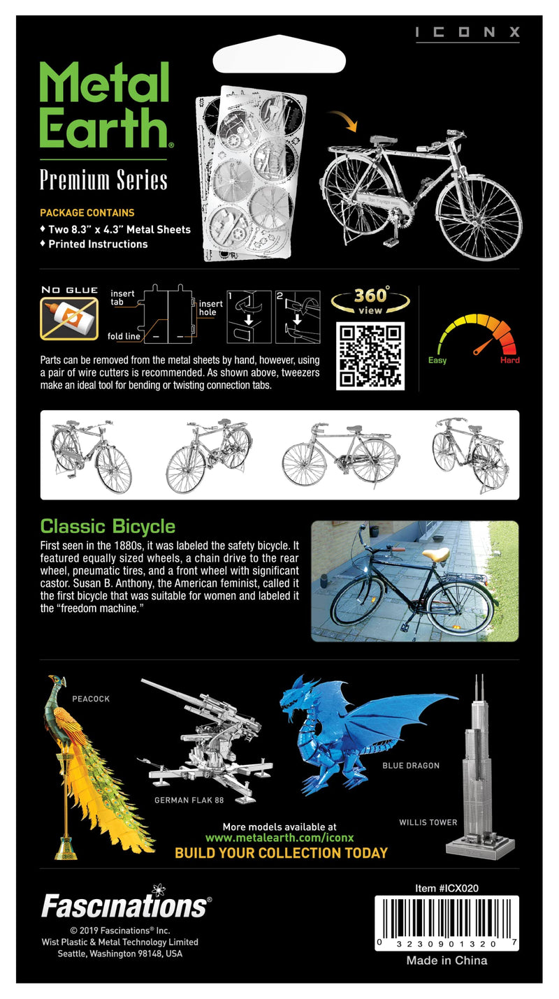 Fascinations Metal Earth Premium Series Classic Bicycle 3D Metal Model Kit Bundle with Tweezers