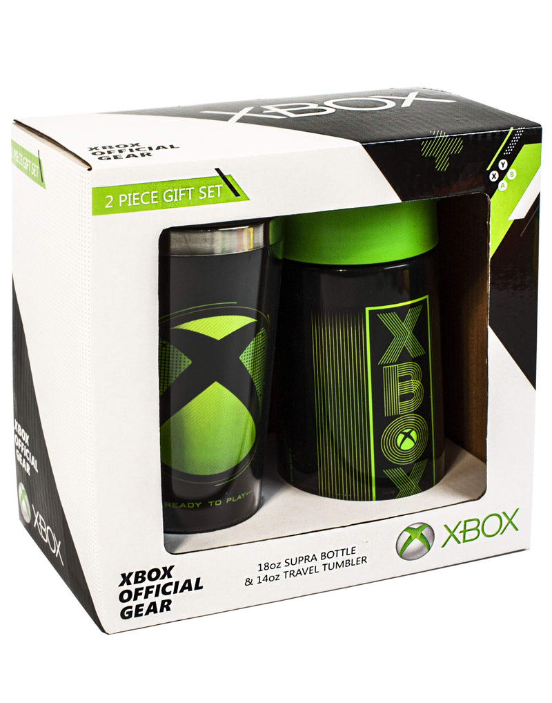 Xbox Water Bottle & Travel Mug Gift Set For Adults & Kids | Gaming Sports Drink 18oz & Stainless Steel Flask 14oz | Black & Green Waterproof Drinking Cups