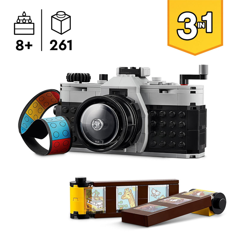 LEGO Creator 3in1 Retro Camera Toy to Video Camera to TV Set, Kids' Desk Decoration or Bedroom Accessories, Photography Gifts for Girls and Boys Aged 8 Plus Years Old Who Enjoy Creative Play 31147