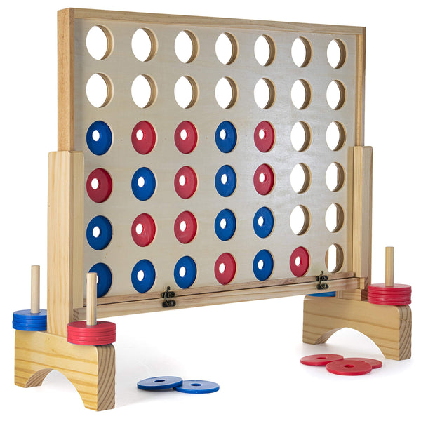 Prextex Big 4 in a Row: Giant Wooden Connect 4 Outdoor Game - Family Fun for Kids and Adults, Perfect for Garden Parties, Travel, and Outdoor Gatherings, with Travel Bag - A Fantastic Stocking Filler!