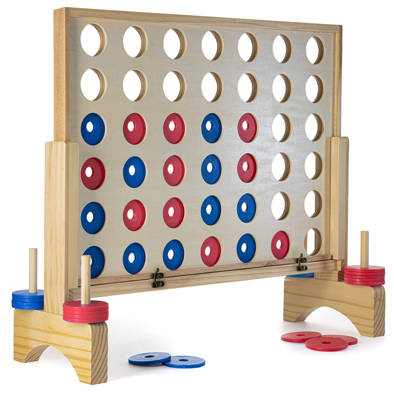 Prextex Big 4 in a Row: Giant Wooden Connect 4 Outdoor Game - Family Fun for Kids and Adults, Perfect for Garden Parties, Travel, and Outdoor Gatherings, with Travel Bag - A Fantastic Stocking Filler!