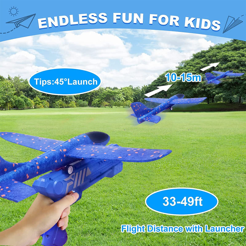 YQLMTL Airplane Launcher Toys Set, Foam Airplane Launcher Toys, Launcher and 3 Foam Airplanes, Fun Outdoor Toys Shooting Game, Gifts for Children, Family and Friends (Blue Launcher)