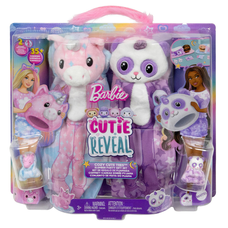 Barbie Cutie Reveal Slumber Party gift set, 2 Dolls with surprises and accesories, gift for ages +3 year old, HRY15