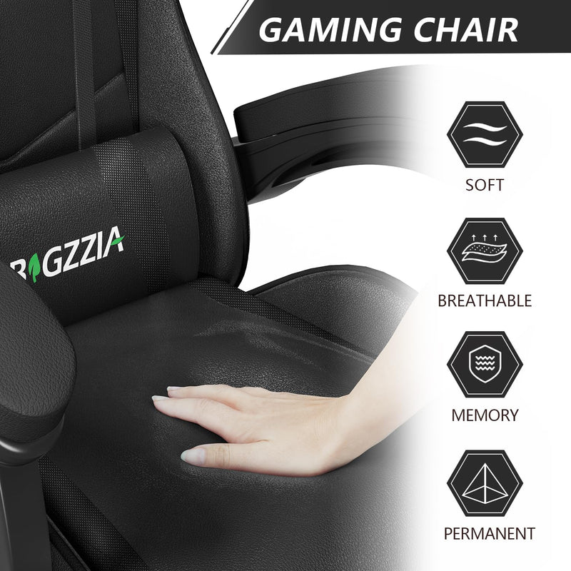 bigzzia Gaming Chair Office Chair Desk Chair Swivel Heavy Duty Chair Ergonomic Design with Cushion and Reclining Back Support (Black)