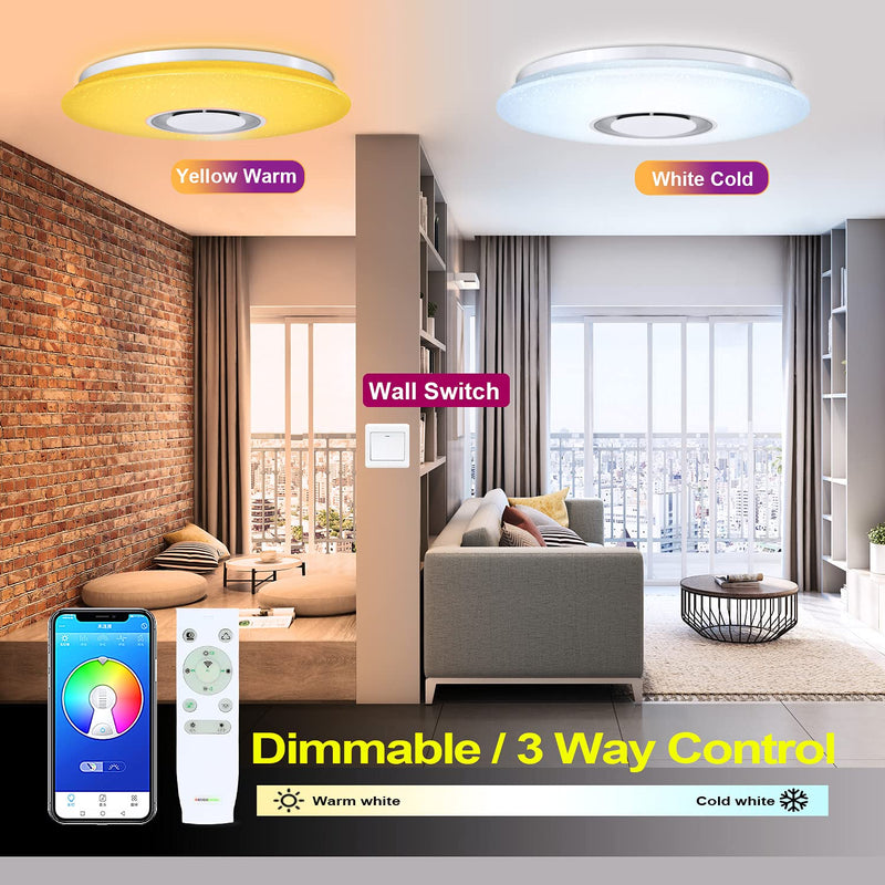 CHYSONGOODS 36W 40cm/15.7 Inch Circle Bluetooth Speaker LED Ceiling Light App Remote Control Color Change Dimmable Bedroom Lamp for Living Room Kitchen Bathroom Dining Modern Smart RGB Indoor Lighting