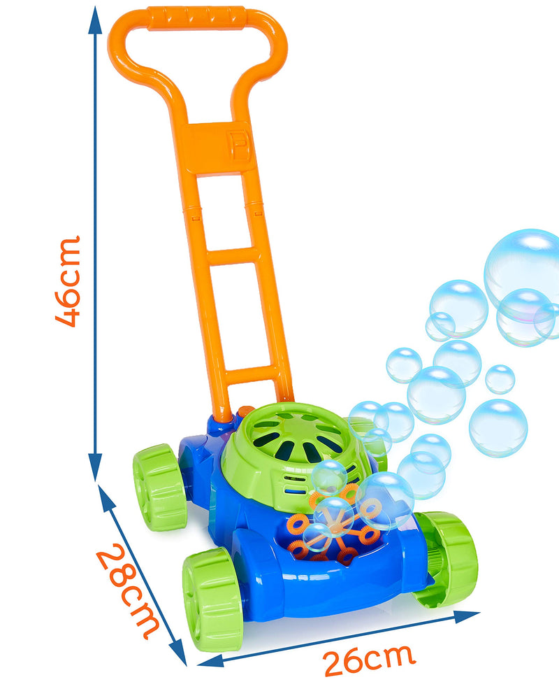 KreativeKraft Lawn Bubble Mower Push Along Toy Lawnmower For Kids And Toddlers With Bubble Machine Soapy Solution Included | Gift Idea For Children From Age 5 | Garden Play Tools And Accessories