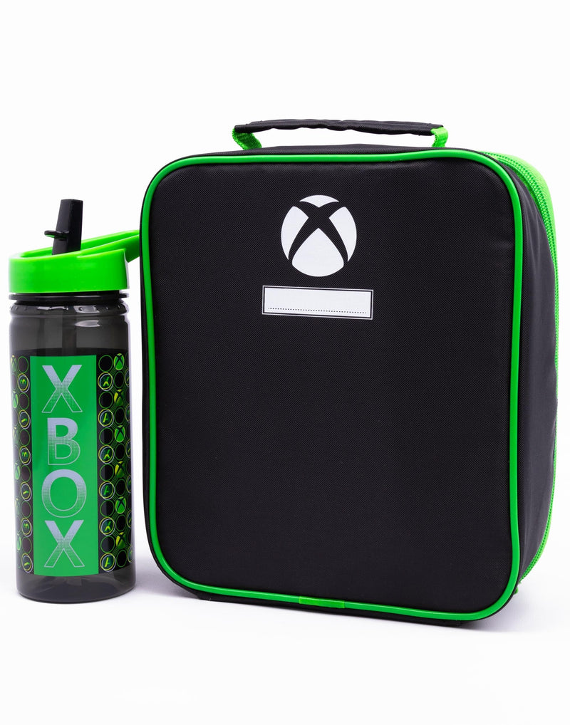Xbox Lunch Bag for Kids | 5 Piece Game Console Controller Logo School Dinner Bag, BPA Free Water Bottle & 3 Snack Pots | Green Gamer Drink Food Containers
