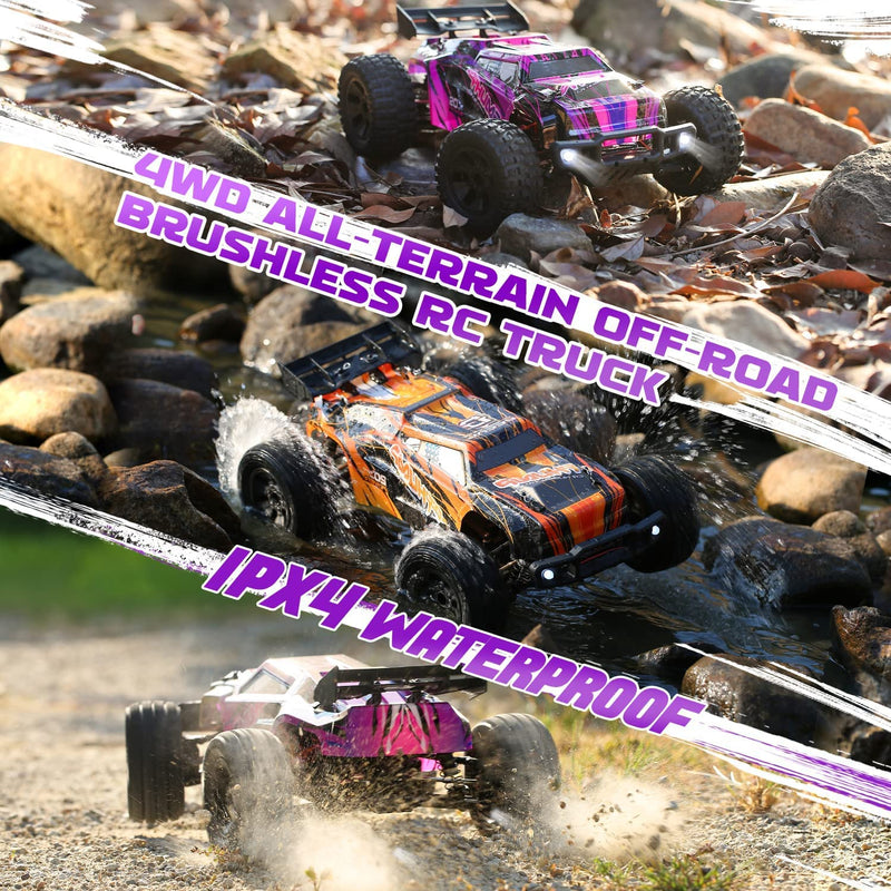 DEERC Large Brushless Remote Control Car 1:10, High Speed RC Cars 37 MPH, 2 Battery 40+ Min, 2 Shell LED Headlight All Terrain Off Road Monster Truck for Adults Kids(200E)