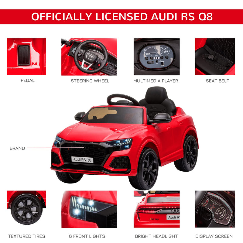 HOMCOM Audi RS Q8 Licensed 6V Kids Electric Ride On Car Toy Car with Remote Control Music Lights USB MP3 Bluetooth for 3-5 Years Old Red