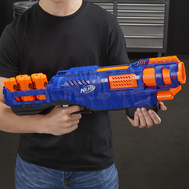 Trilogy DS-15 Nerf N-Strike Elite Toy Blaster with 15 Official Nerf Elite Darts and 5 Shells – For Children, Teens, Adults