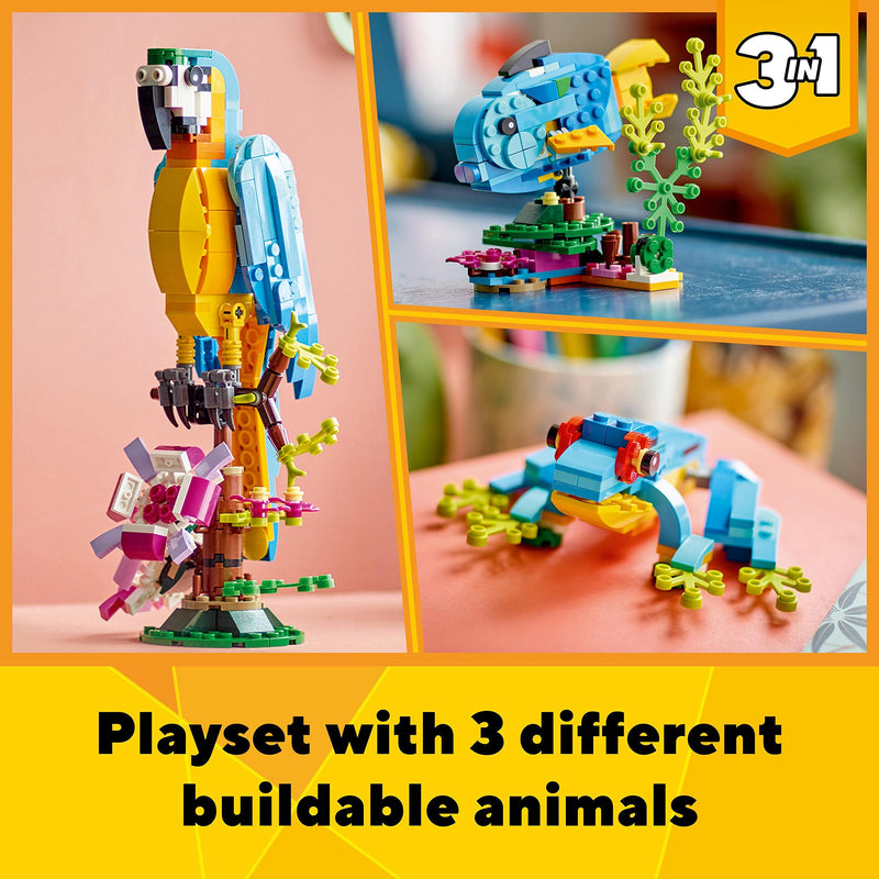 LEGO 31136 Creator 3 in 1 Exotic Parrot to Frog to Fish Animal Figures Building Toy, Creative Toys for Kids Aged 7 and up