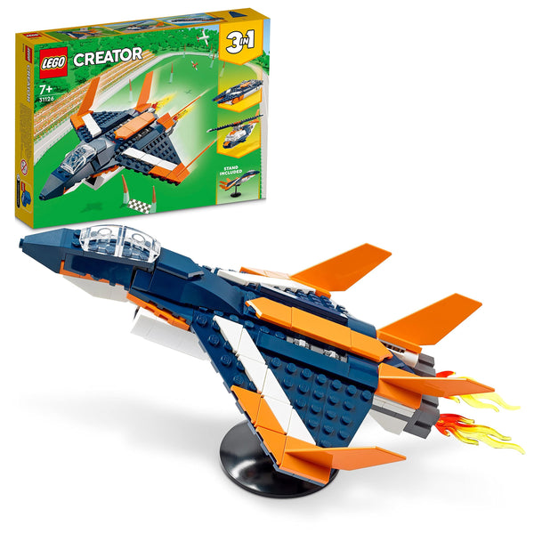 LEGO 31126 Creator 3in1 Supersonic Jet Plane to Helicopter to Speed Boat Toy Set, Buildable Vehicle Models for Kids, Boys and Girls 7 Plus Years Old