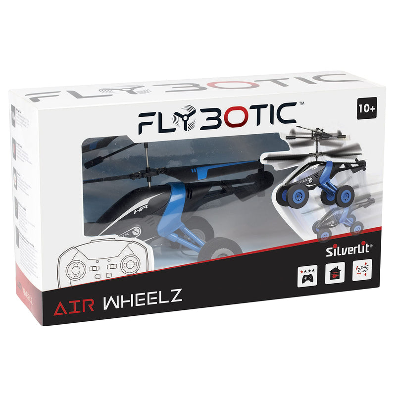 FLYBOTIC Air Wheelz, Rechargeable RC Heilcopter, 2-Channel Helicopter with LED Lights, Drive on Land and Fly, Auto-Stable Technology, Suitable for 10+